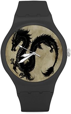 Christmas Day Gifts Black Japanese Fantasys Dragon Unisex Round Rubber Sport Watch,Watch Face Diameter: 1.58"