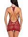 Avidlove Women Babydoll Lingerie Lace Chemise Halter Nightwear Teddy Dress Dark Red L