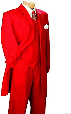 HBDesign Mens 3 Piece 7 Button Peak Lapel Slim Fit Long Pattern Suits Red 37R
