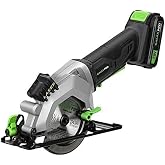 GALAX PRO DC20V 4-1/2" Cordless Mini Circular Saw with 2.0Ah battery | Laser Guide, Rip Guide, 2 Pcs Blades(24T+ 60T), 3400RPM, Max Cutting Depth 1-11/16"(90&deg;), 1-1/8"(45&deg;)
