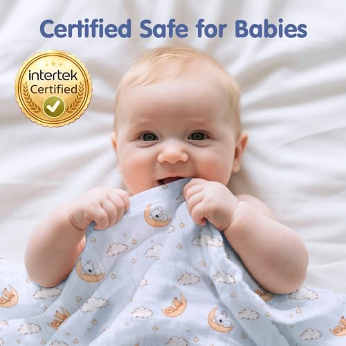 hahaland 100% Natural Bamboo Muslin Baby Blanket Set with 1 Piece 120 x 120 cm and 2 Pieces 100 x 95 cm – Soft and Absorbent Swaddle for Babies