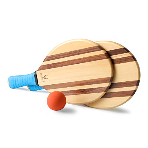 HOLYKING Wooden Beach Striped Paddle Ball Set - Tennis Racket Outdoor Sport GamesÂ 