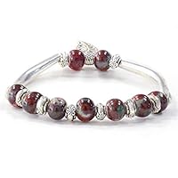 KALEFO Porcelain Buddhist Vintage Style Mala Beads Bracelet with Silver Metal Leaf Bracelet for Women Girls - Red