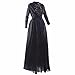 Women Black Long Cloak Cape Chiffon Lace Floral Short Dress 2Pcs Outfit Cocktail