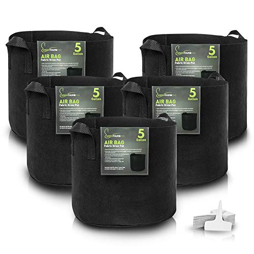 5 Gallon Fabric Pot Garden Grow Bags (5 Pack) by Greenthumbpro for Indoor, Outdoor and Hydroponic Gardening
