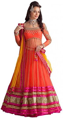 Georgette and Net Party Wear Anarkali Suit in Orange Colour