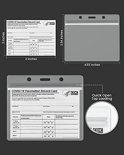 3 Pack CDC Immune Record Card Protective Cover 4 X 3 inches, Horizontal ID Badge Clip, with Waterproof Sealing Zipper and Lanyard