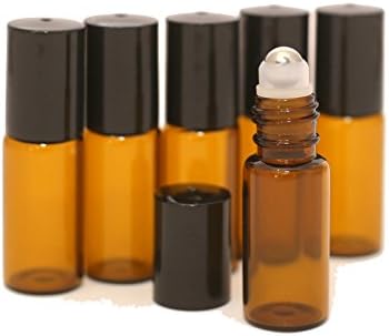 Roller Bottles for Essential Oils - Amber Glass Bottle with Metal Stainless Steel Ball - Great for Essential Oil, Aroma Therapy, and Perfume - Premium Quality (5ML)