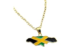 LCLONY Jamaica Map And Flag Pendant Necklace Jamaican Maps Necklace (Gold)