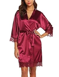 URRU - Albornoz de satén de seda para mujer, cuello en V oblicuo, corto, para damas de honor, tallas S-XXL