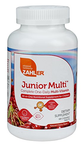 Zahler Junior Multi, Chewable Multivitamin for Kids, Great Tasting Kids Mutlivitamin, Childrens Cherry Chewable Tablets, All Natural Color and Flavor, 180 Chewable Tablets