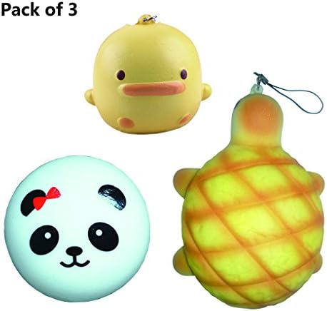Yeng Pack of 3 Kawaii Slow Rising Squishies Yellow Duck Panda Turtle Cellphone Charms stress relief toys