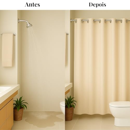 Cortina Para Box de Banheiro em PVC Impermeável e Antimofo - 1,38 x 2m BEGE