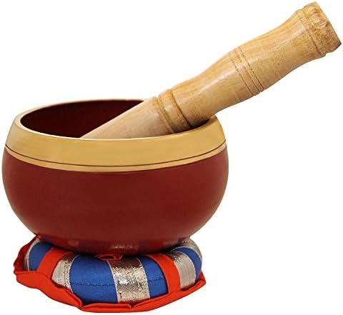 Indian Glance Red Tibetan Singing Bowl Set - Includes Singing Bowl, Cushion and Mallet - For Healing Meditation Prayer and Yoga