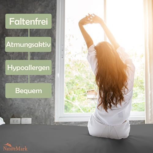 NatureMark Mikrofaser SPANNBETTLAKEN 2er Pack zum Sparpreis! viele Größen und Farben Markenware (Bettlaken 90x200-100x200 cm, Anthrazit Grau) 5