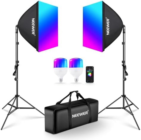 NEEWER Lampadine LED RGB 24W Con App Bluetooth – 2 Pezzi, CRI93+ E 9 Effetti, Base E27 Per Softbox E Studio - 2
