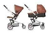 BRELLA Astro 4 Wheels Luxury Baby Pram Stroller 2-in-1 with Bassinet and Seat Reversible Seat (With Bassinet, Brown)