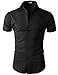 H2H Mens Slim Fit Button Down Shirt for All Seasons Black US S/Asia M (KMTSTS0132)
