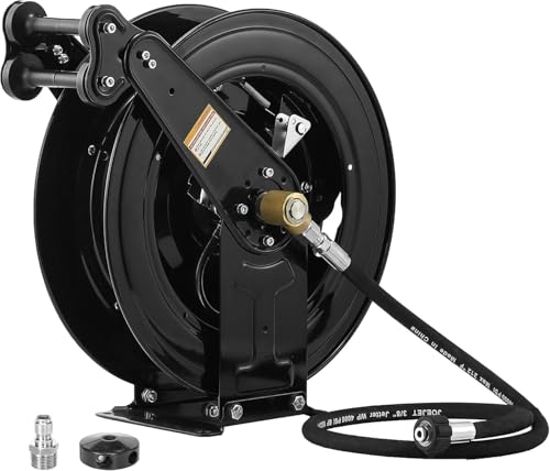 Pressure Washer Hose Reel Auto Shrink Hose Reel Heavy Duty Steel Pressure Washer Hose 20m Double Arm Reel 4000PSI