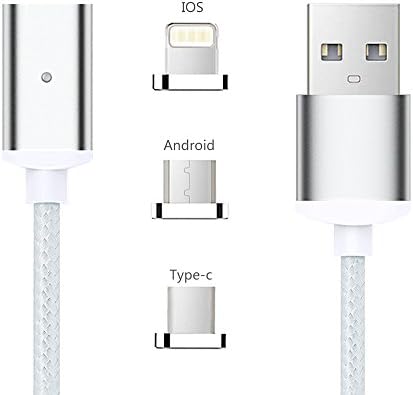 Tomsmoo 2 in 1 Lightning Micro USB Magnetic Charging and Data Transfer Sync Cable,Nylon Braided Cable, for Iphone Ipad Ipod,for Android Samsung HTC LG HUAWEI (3.3ft 2.1A) (3in1 Silver)