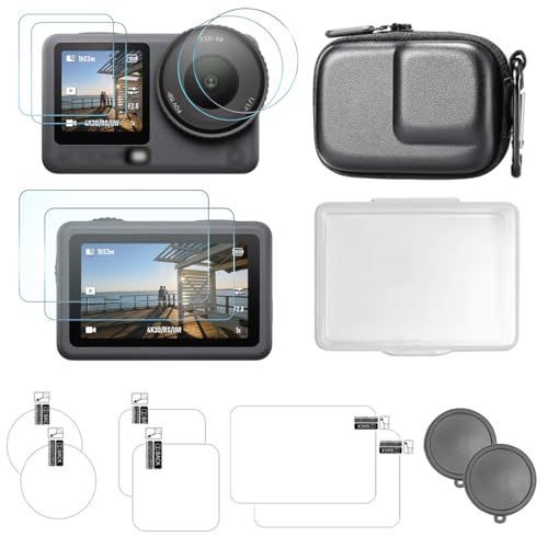 9pzs Funda Y Mica para DJI Osmo Action 6,Incluye Kit de Vidrio Templado+Tapa de Lente+Caja Protectora,Protección Integral,Ajuste Preciso,Resistencia al Impacto,Accesorios para Action 6