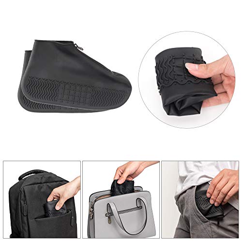 CHUHUAYUAN Waterproof Silicone Shoe Covers, Reusable Foldable Not-Slip Rain Shoe Covers with Zipper,Shoe Protectors Overshoes Rain Galoshes for Kids,Men and Women(1 Pair) (Black, L) - Thumbnail 4