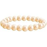 Crystal Vibe AAA Quality White Freshwater Pearl Bracelet for Women - 8mm Beads Pearl Bracelet with Adjustable Size
