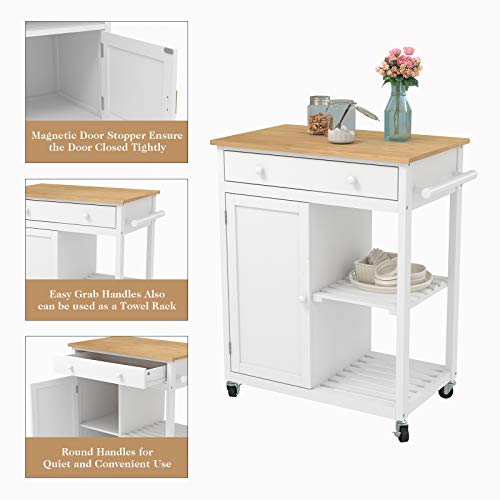 Mecor Kitchen Island Cart W/Wood Top, Rolling Utility Trolley On Wheels