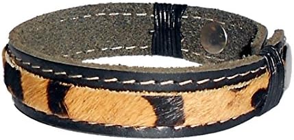 PRERNA Women's Contrast Thread Leather Bracelet 21Cm Length With 1.5Cm Wide Black Hair On, Stitched