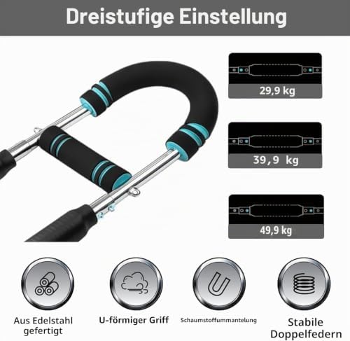 Twister Armtrainer U-förmig Verstellbarer Brusttrainer (30-50kg / 70-110 lb) Fitnessgeräte für Zuhause Krafttraining für Männer und Frauen Tragbar Schwarz