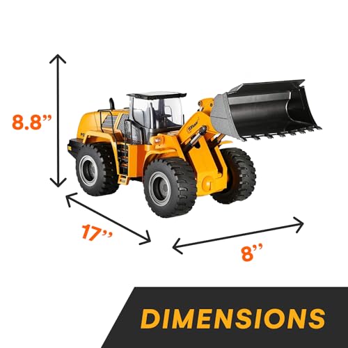 Top Race 10 Channel RC Bulldozer Full Functional Remote Control Front Loader Construction Tractor - Full Metal Toy, 1:14 Scale, Remote Control Construction Vehicles, Can Dig up to 3.5 lbs
