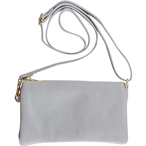 Humble Chic Vegan Leather Small Crossbody Bag or Wristlet Clutch Purse, Includes Adjustable Shoulder and Wrist Straps, Dove Grey, Light Gray - Thumbnail 5