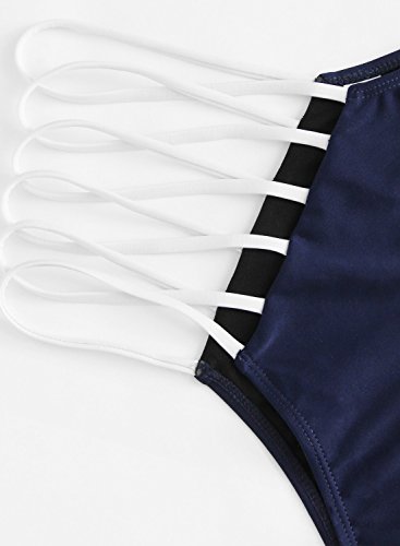 SOLYHUX Women's Sexy Halter Ladder Cutout Brazilian 2PCS Bikini Set Swimsuits Navy L - Thumbnail 3