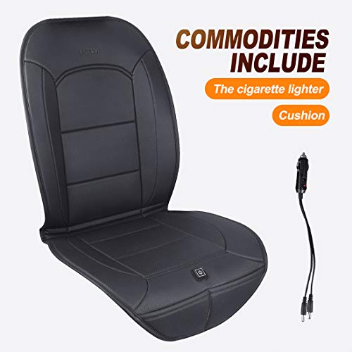 LARROUS Car Leather Heated Seat Cushion with Pressure-Sensitive Switch and Overheat Protection Thermostat,for Car,Office Chair,Home and More(12Volt,Black) (Luxury)