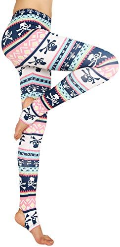Stirrup Yoga Pants Graphic Print Active Comfy Gym Workout Tights Leggings, Skull, X-Large