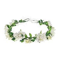 Vividsun Wedding Hair Wreath Floral Garland Crown Headpiece Adjustable Rose Flower Crown (A-white)