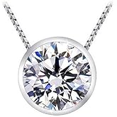 1/3 Carat Bezel Set Solitaire Diamond Pendant Necklace 14K Yellow Gold (H-I Color, Eye Clean Clarity w/ 14K Gold Chain
