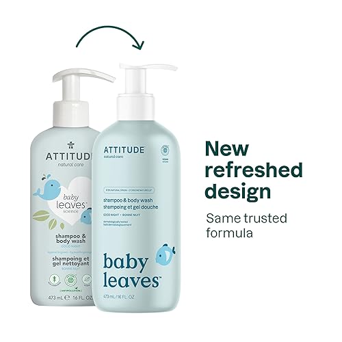 ATTITUDE Natural 2in1 Baby Hair Shampoo and Body Wash, EWG Verified, Hypoallergenic Vegan and