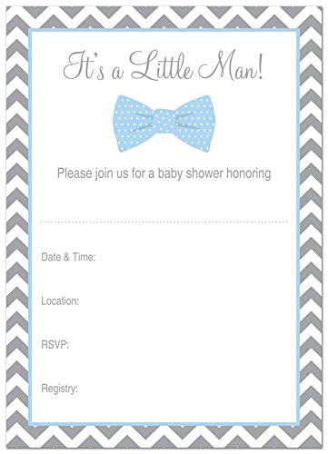 24 Cnt Little Man Bow Tie Baby Shower Fill-in Invitations (Blue)