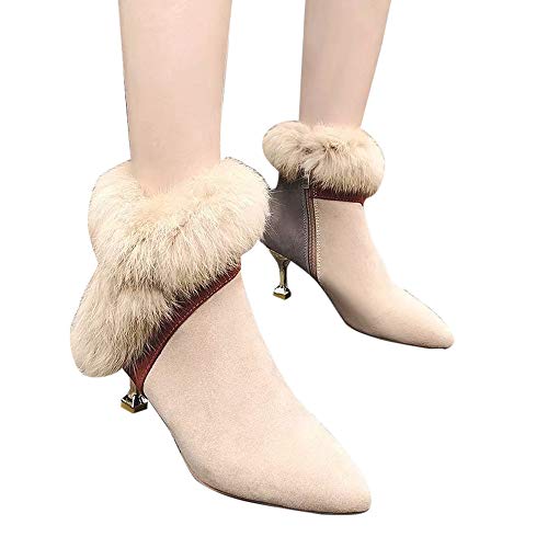 Hot Sales! NRUTUP Fashion Women's Sexy Ankle Pointed-Toe Fine Heel Shoes Keep Warm Short Boots (39,Beige) - Thumbnail 6