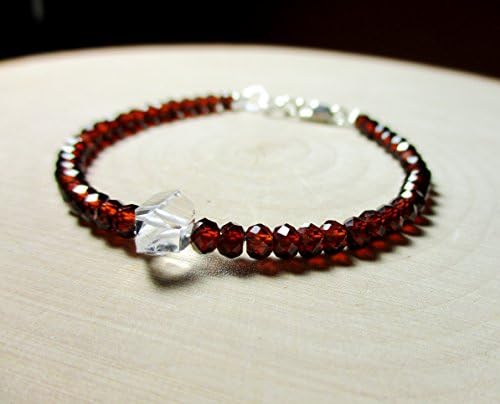 Sparkling Herkimer Diamond Quartz, Red Garnet Bracelet