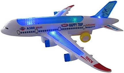 Electric Air Bou A380 Kids Action Airplane - Plane With 4D Attractive Lights And Sounds - Changes Direction On Contact - Bump And Go