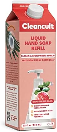 Cleancult Liquid Hand Soap Refill, Grapefruit Basil, 32oz, 1 Pack - Coconut-Derived Hand Soap that Nourishes &