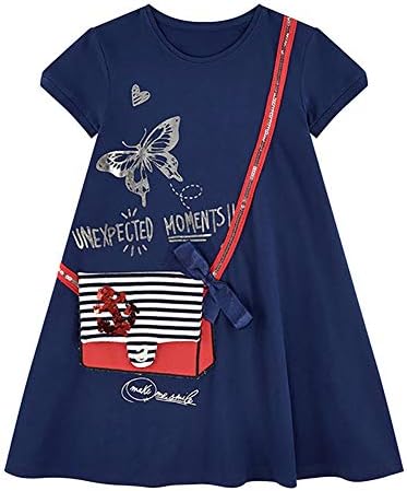 Stylein Little Girl's Short Sleeve Casual Cotton Dress Kids Appliques Striped Jersey Dress