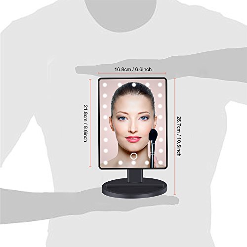 BEW Lighted Makeup Mirror/Vanity Mirror with 22 LED lights &Touch Screen Dimming, Detachable 10X Magnification Spot Mirror,Valentine's Day Gift (Black)