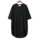 SAYM Women Oversize Pocket Open Fork Hem Long T-shirt Tops Black