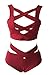 Prograce Women's Sexy Criss Cross High Waisted Bandage 2PCS Bikini Set, L Wine