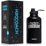Stainless Steel Water Bottle | Insulated 64 oz, Large Half Gallon Jug, Motivational, Wide Mouth | Drink More (Black)