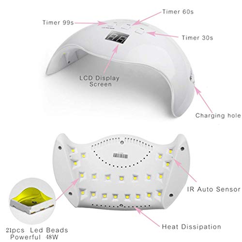 OHIYO Curing Lamps, Nail Polish Dryer for Gel 48W Nail Art Lamps Nail Lamp Led Lamp for Nails UV Nail Lamp Fit for All Manicure Gel Nail Polish, Fingernail & Toenail LED Curing Light LED Nail Dryer - Thumbnail 2
