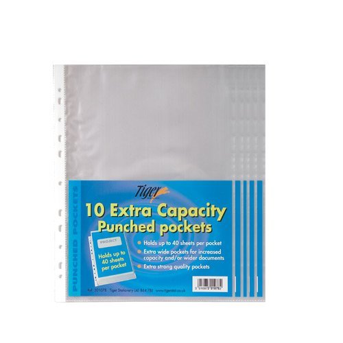 50 Pack of A4 Large Extra Capacity Strong Plastic Poly Punch Pockets Wallet Sleeves Clear Finish